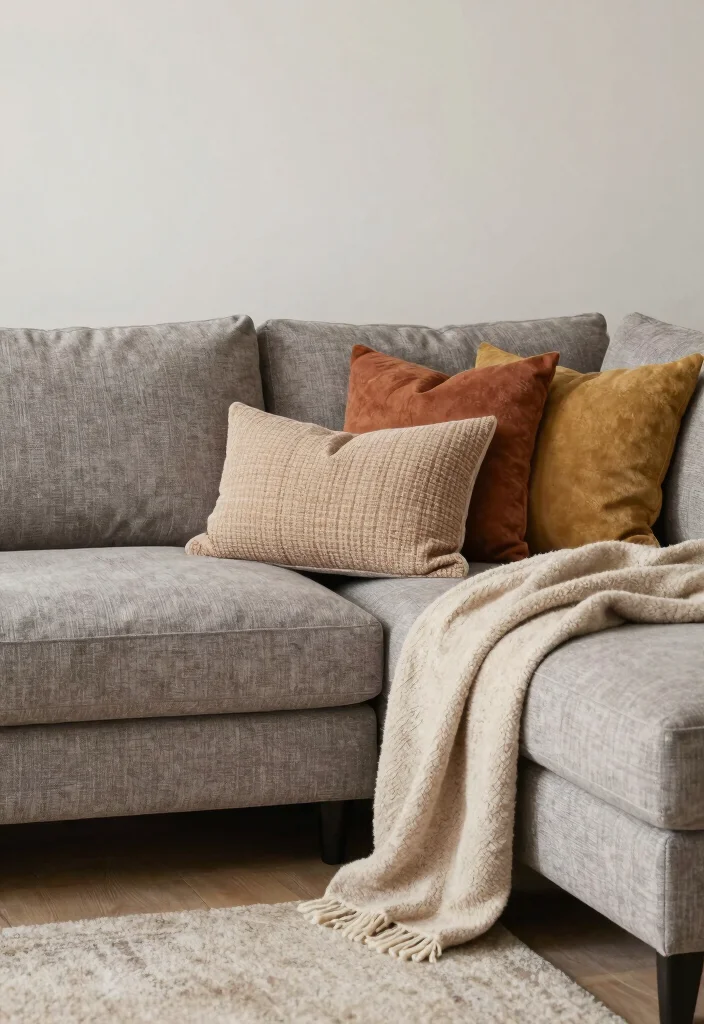 17 Living Room With Corner Sofa Ideas: Cozy Efficient Layout - 8. Textured Corner Sofa with Complementary Pillows 1