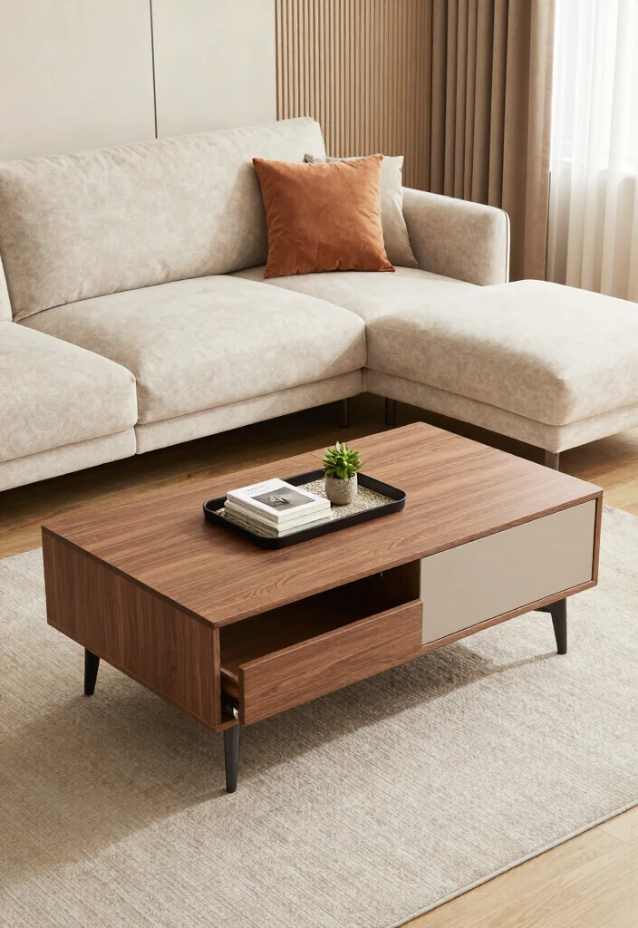 17 Living Room With Corner Sofa Ideas: Cozy Efficient Layout - 9. Corner Sofa with a Multi-functional Coffee Table 1