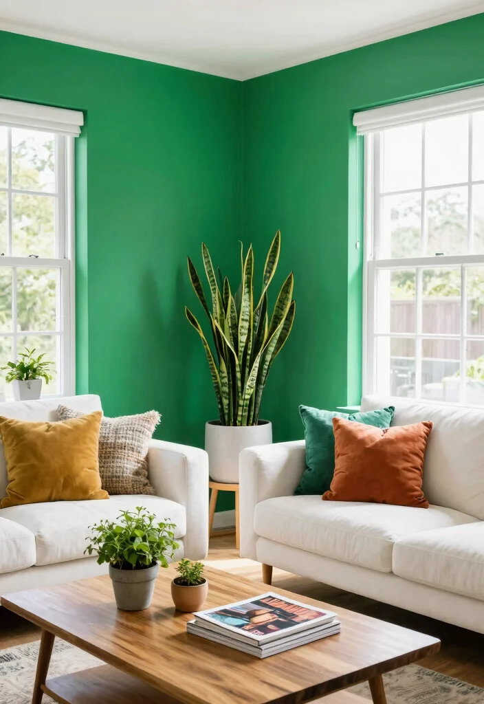 17 Living Room With Green Walls Ideas for a Fresh Natural Feel - 1. Bright Leafy Greens for a Lively Atmosphere 1