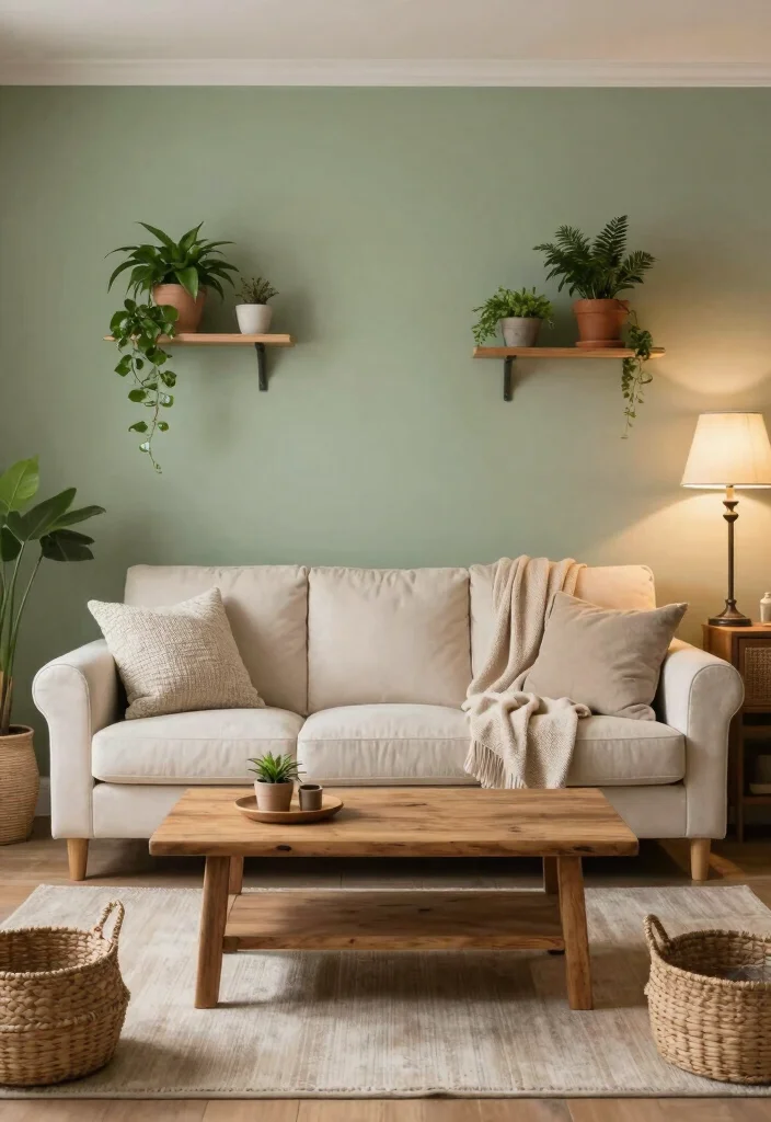 17 Living Room With Green Walls Ideas for a Fresh Natural Feel - 2. Soft Sage Tones for a Calming Retreat 1