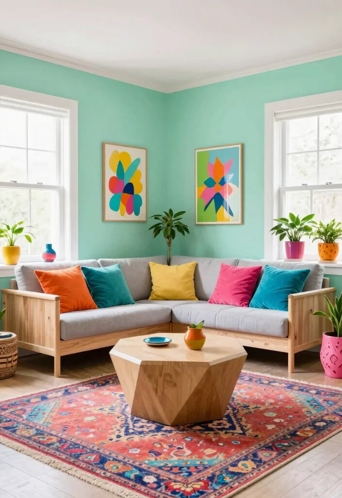 17 Living Room With Green Walls Ideas for a Fresh Natural Feel - 4. Mint Green for a Fresh and Playful Look 1