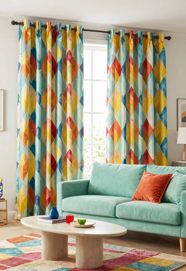17 Pleated Curtains Living Room Ideas Tailored Timeless Look - 4. Bold Patterns 1