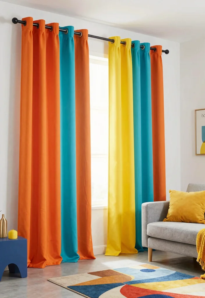 17 Pleated Curtains Living Room Ideas Tailored Timeless Look - 9. Bold Color Blocks 1