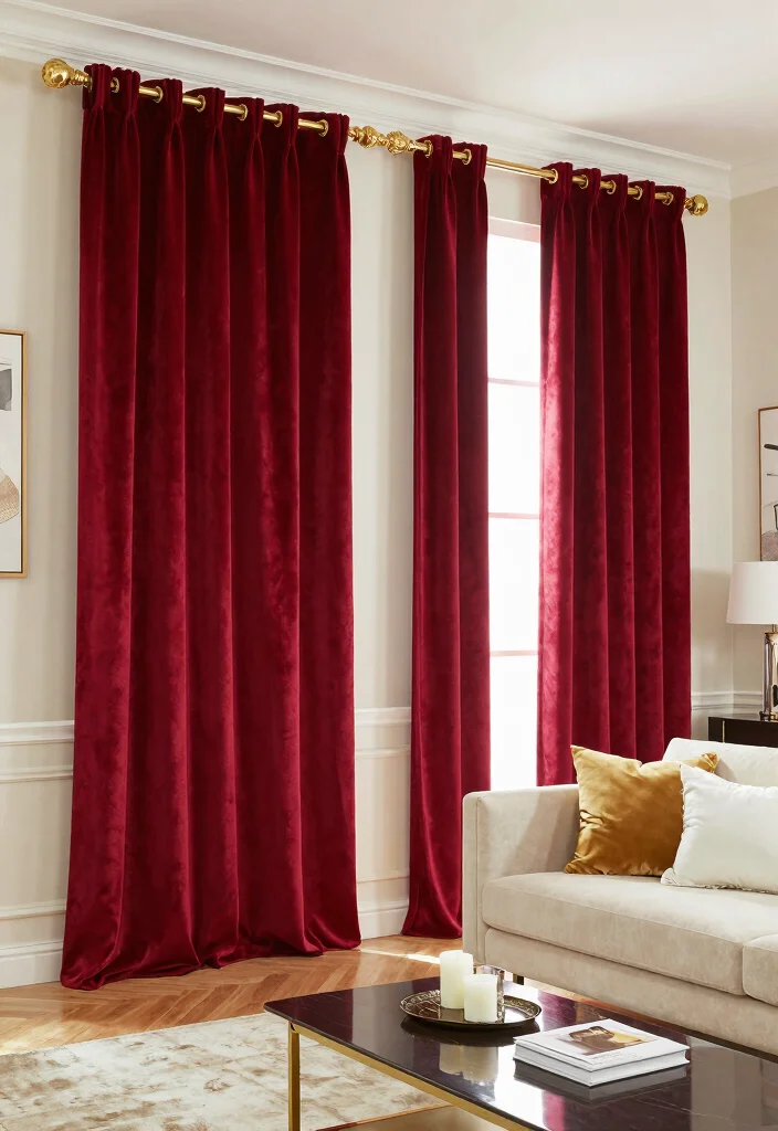 17 Red Curtains Living Room Ideas Bold Dramatic Impact - 1. Luxe Velvet Curtains for an Elegant Touch 1