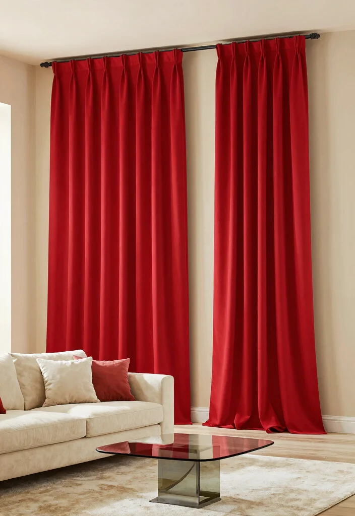 17 Red Curtains Living Room Ideas Bold Dramatic Impact - 12. Dramatic Floor-to-Ceiling Curtains 1