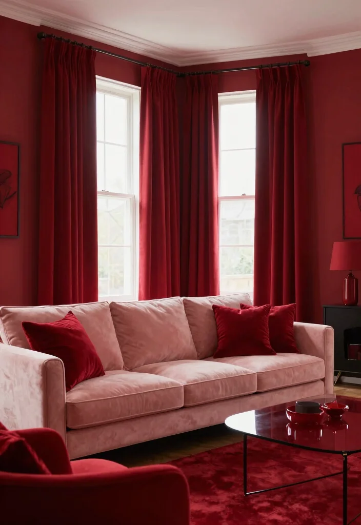 17 Red Curtains Living Room Ideas Bold Dramatic Impact - 14. Monochrome Magic with Shades of Red 1