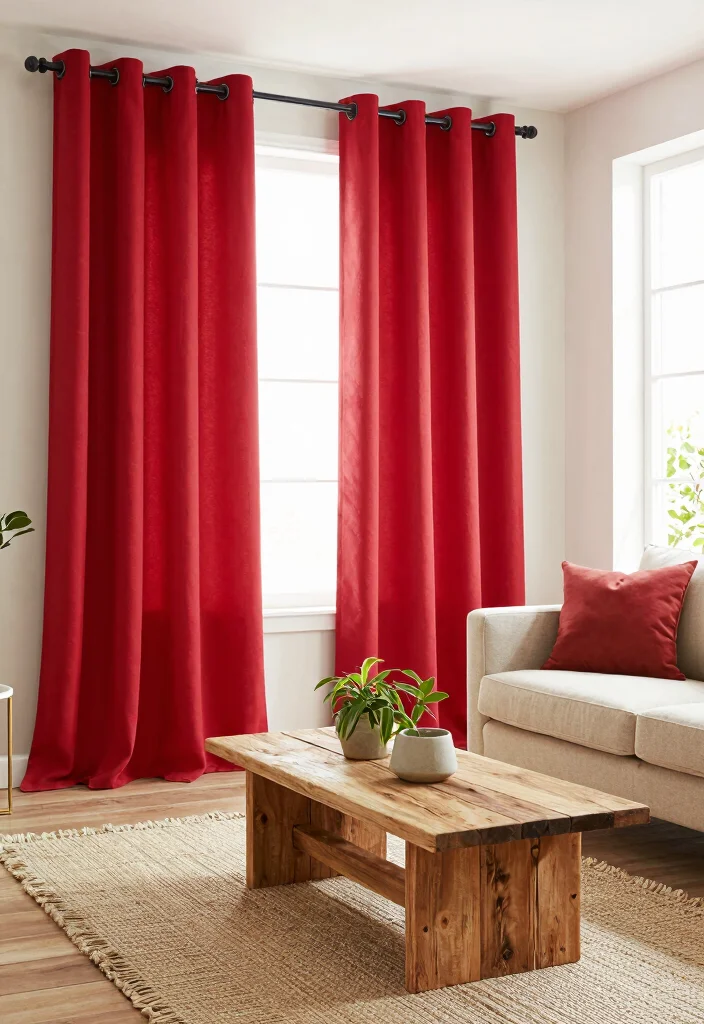 17 Red Curtains Living Room Ideas Bold Dramatic Impact - 17. Eco-Friendly Red Curtains 1