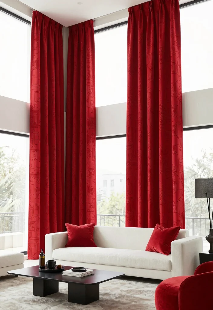 17 Red Curtains Living Room Ideas Bold Dramatic Impact - 2. Graphic Patterns for Bold Statements 1