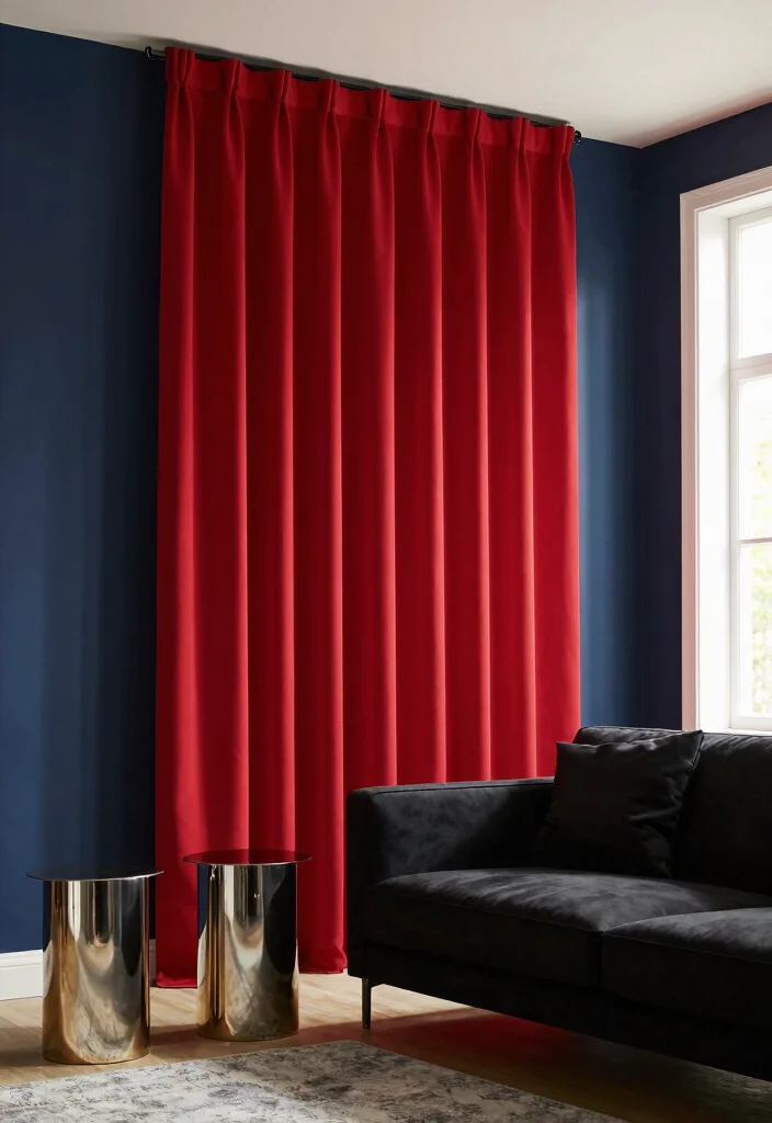 17 Red Curtains Living Room Ideas Bold Dramatic Impact - 4. Bold Red Against Dark Walls 1