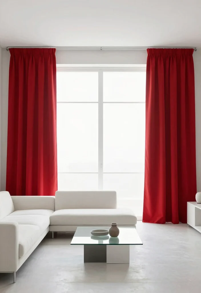 17 Red Curtains Living Room Ideas Bold Dramatic Impact - 8. Modern Minimalism with Bold Red 1