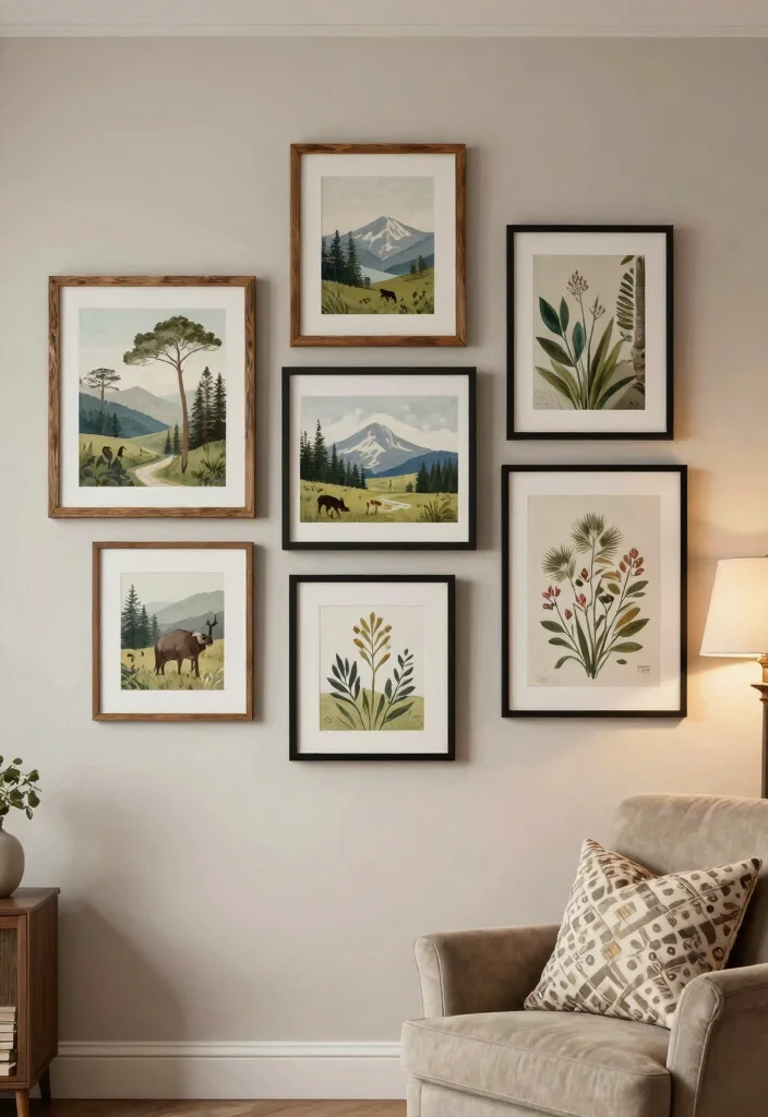 18 Cozy Living Room Wall Decor Ideas for a Warm, Inviting Touch - 1. Framed Nature Prints 1