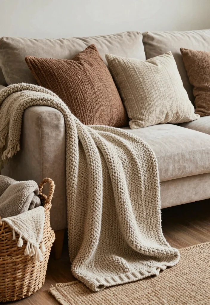 18 Cozy Living Room Wall Decor Ideas for a Warm, Inviting Touch - 11. Rustic Textiles 1
