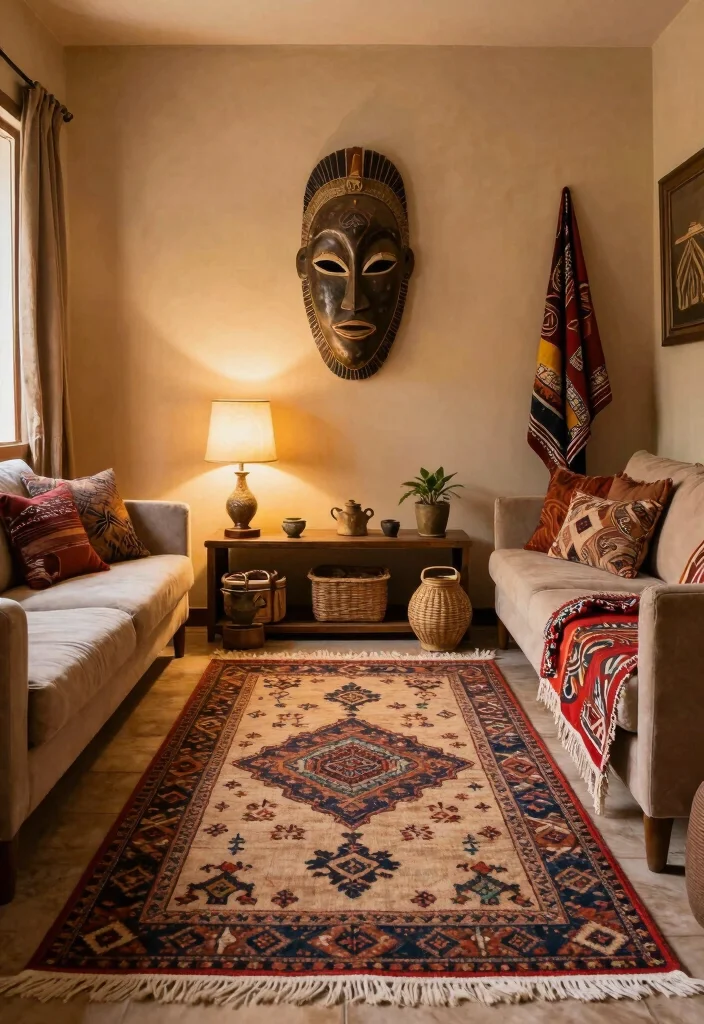 18 Cozy Living Room Wall Decor Ideas for a Warm, Inviting Touch - 12. Global Accents 1