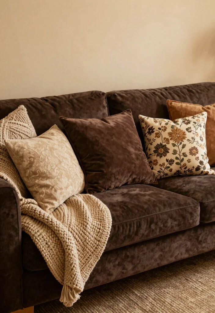 18 Dark Brown Couch Living Room Ideas Boho Cozy Chic - 1. Layer Textiles for Maximum Comfort 1
