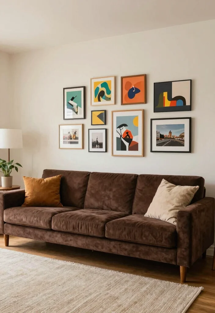 18 Dark Brown Couch Living Room Ideas Boho Cozy Chic - 10. Personalize with Artwork 1