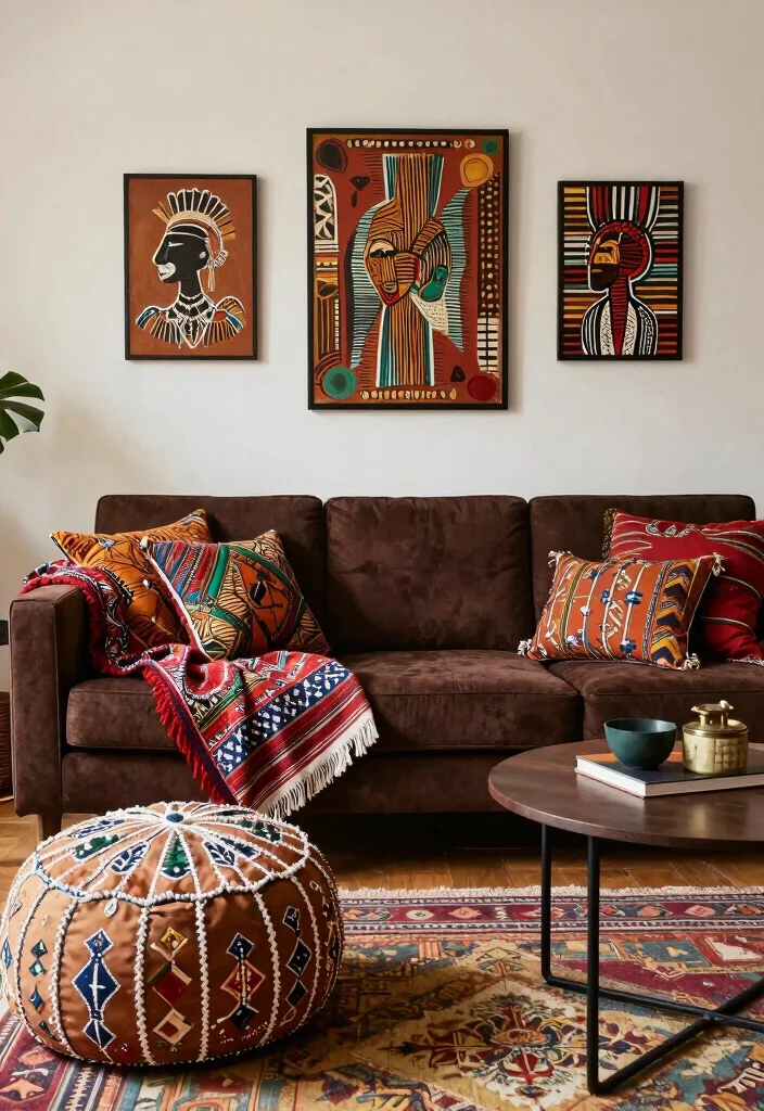 18 Dark Brown Couch Living Room Ideas Boho Cozy Chic - 15. Embrace Global Inspired Decor 1