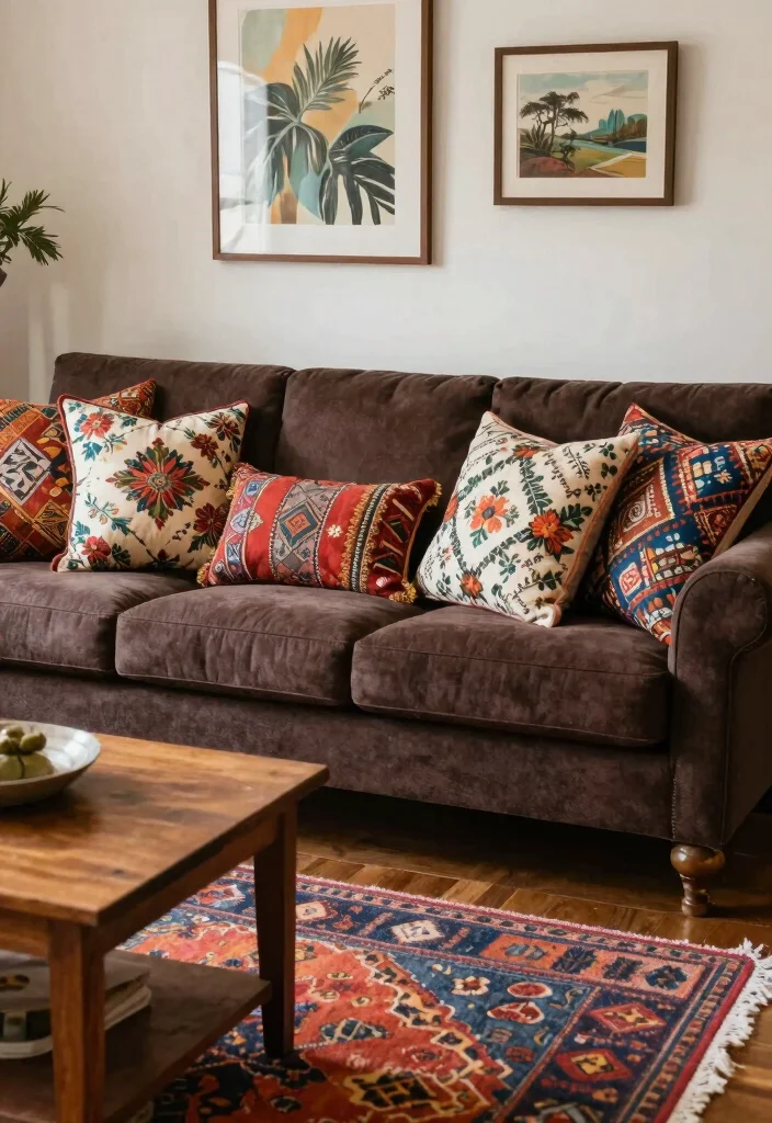 18 Dark Brown Couch Living Room Ideas Boho Cozy Chic - 2. Bring in Bohemian Patterns 1
