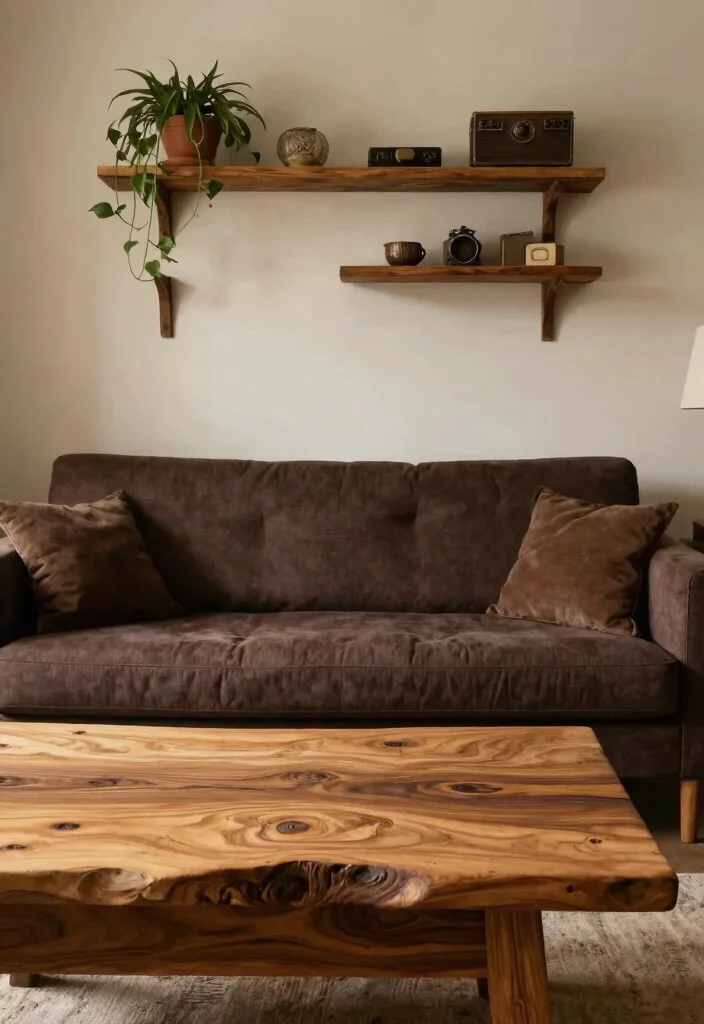 18 Dark Brown Couch Living Room Ideas Boho Cozy Chic - 3. Add Warm Wood Accents 1