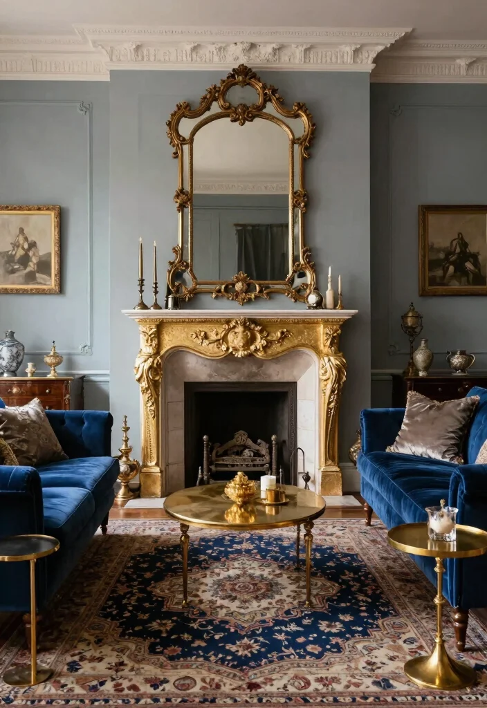 18 Living Room Chimney Wall Ideas: Cozy Focal Point Design - 3. Vintage Glam with Elegant Accents 1