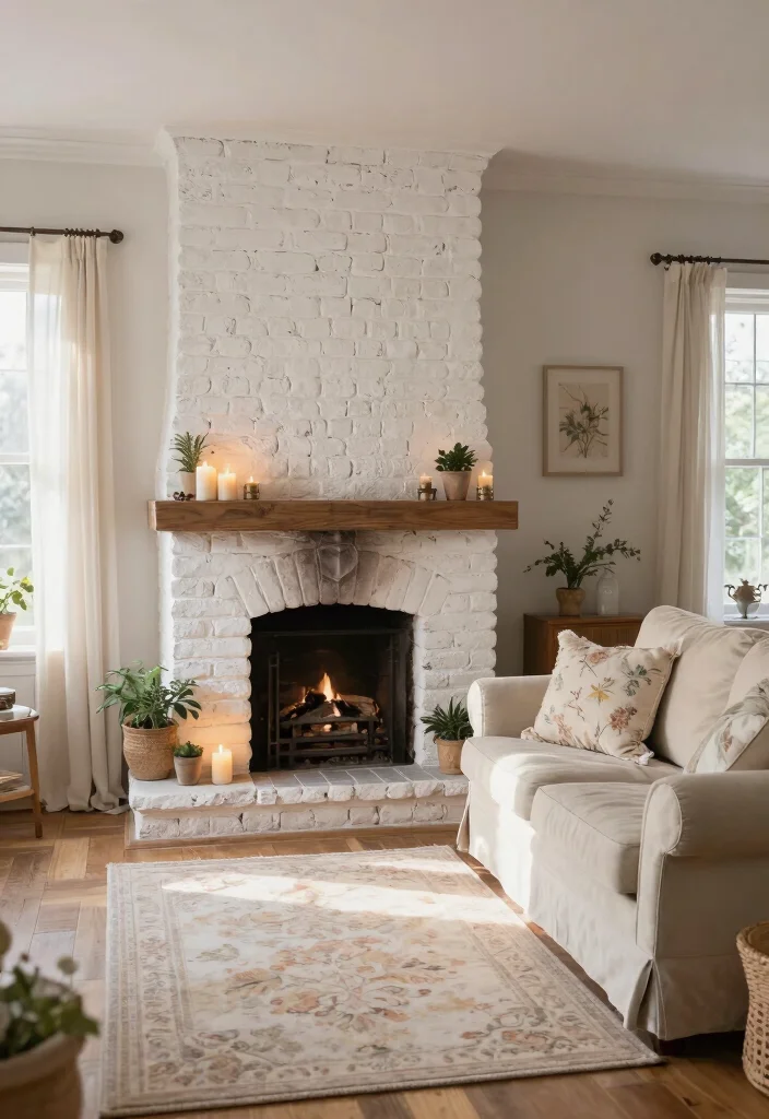 18 Living Room Chimney Wall Ideas: Cozy Focal Point Design - 5. Cozy Cottage with Soft Textiles 1