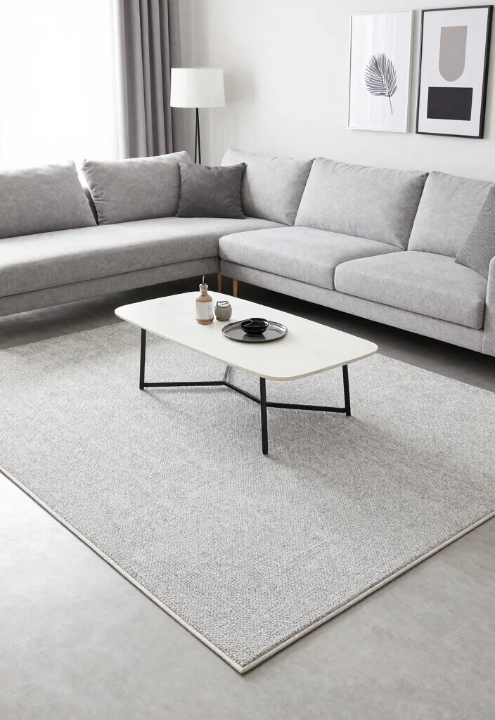 18 Living Room Rug Placement With Sectional Ideas That Work - 11. Monochromatic Scheme for Sophisticated Style 1