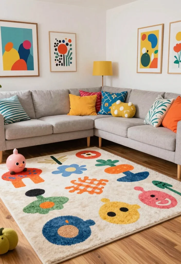 18 Living Room Rug Placement With Sectional Ideas That Work - 14. Playful Patterns for Fun Living Rooms 1
