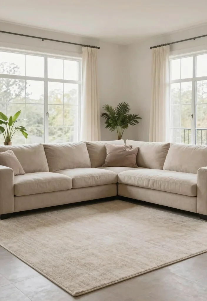 18 Living Room Rug Placement With Sectional Ideas That Work - 18. Neutral Tones for a Calm Atmosphere 1