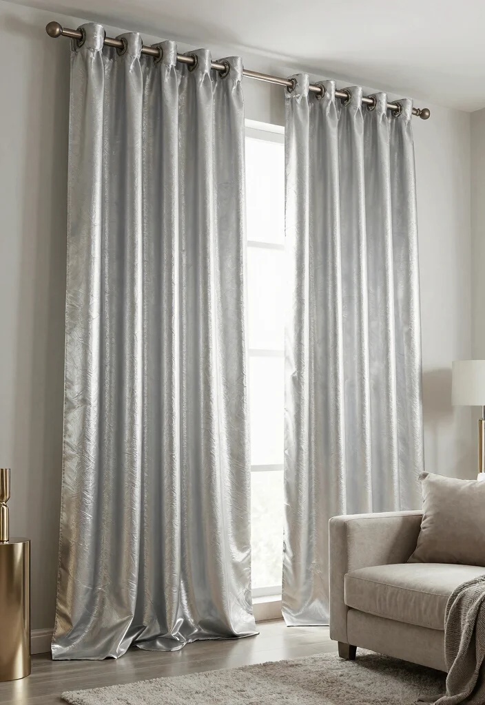 18 Luxury Curtains Living Room Ideas Hotel Worthy Draping - 15. Reflective Metallic Curtains 1