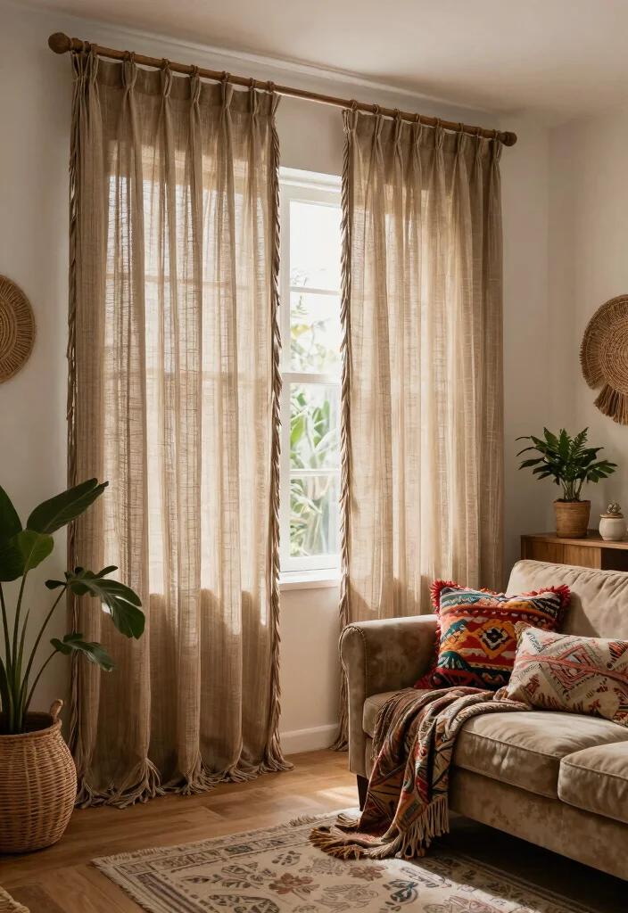 18 Luxury Curtains Living Room Ideas Hotel Worthy Draping - 16. Bohemian Fringe Curtains 1