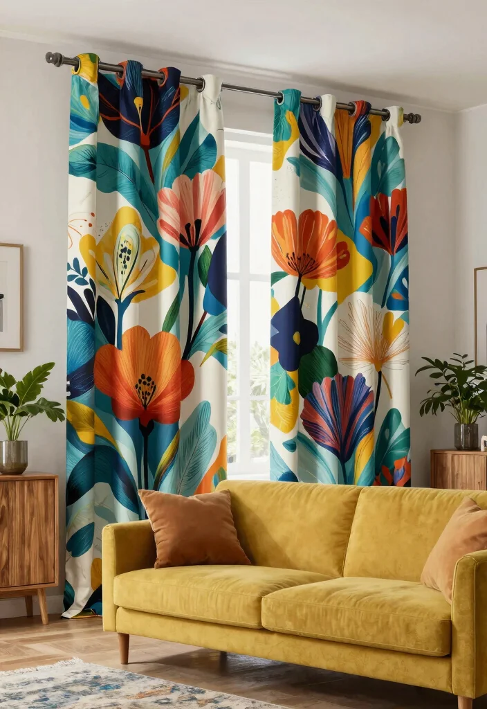 18 Luxury Curtains Living Room Ideas Hotel Worthy Draping - 6. Artistic Printed Drapes 1