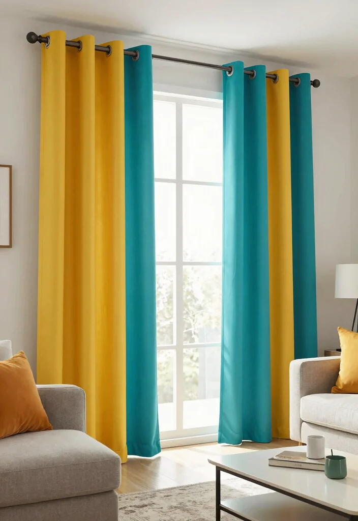 18 Luxury Curtains Living Room Ideas Hotel Worthy Draping - 8. Bold Color Blocking 1