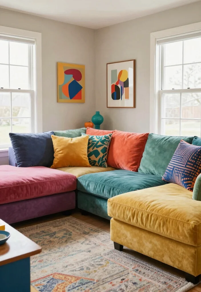18 Modular Couch Living Room Ideas: Flexible Modern Layouts - 14. Modular Couch with Pops of Color 1