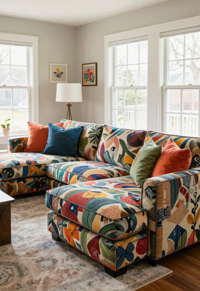 18 Modular Couch Living Room Ideas: Flexible Modern Layouts - 16. Patterned Modular Couch for a Bold Statement 1