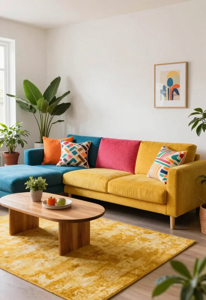 18 Modular Couch Living Room Ideas: Flexible Modern Layouts - 5. Bright and Colorful Modular Sofa 1