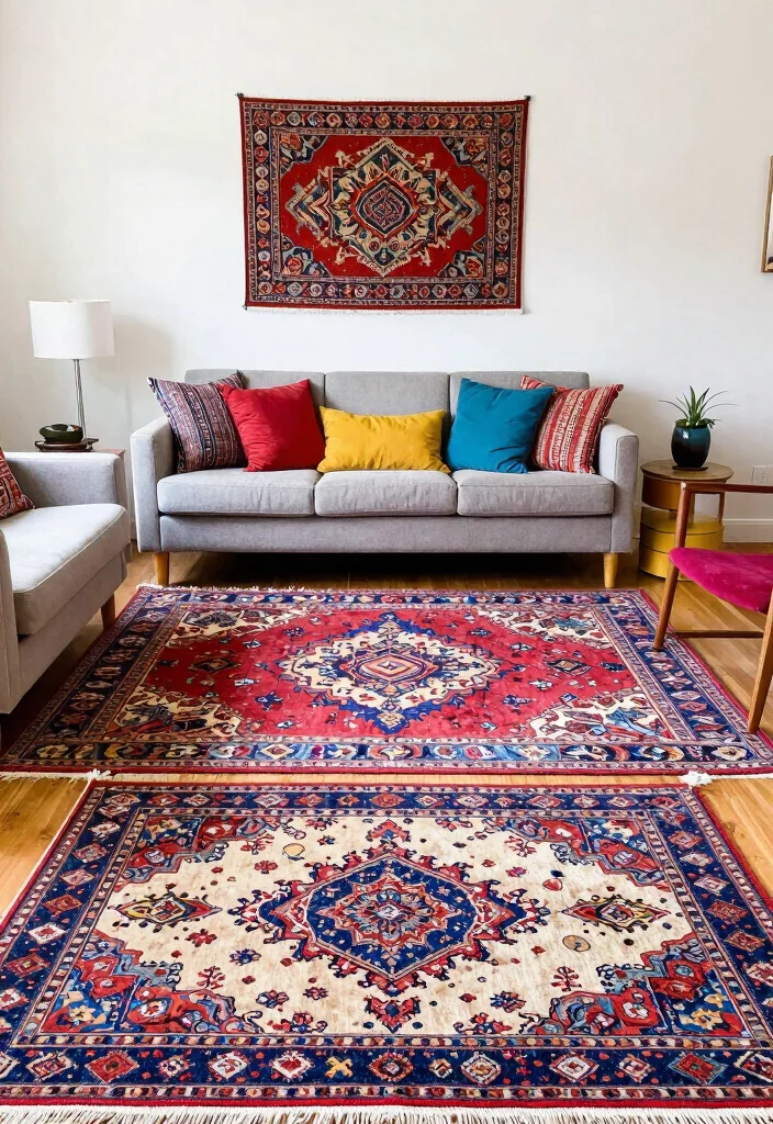 18 Rug Living Room Placement Ideas: Designer Approved Tips - 17. Mix and Match Patterns 1