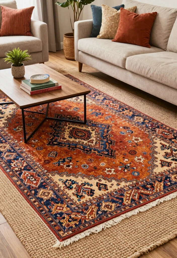 18 Rug Living Room Placement Ideas: Designer Approved Tips - 2. Layering for Depth and Texture 1