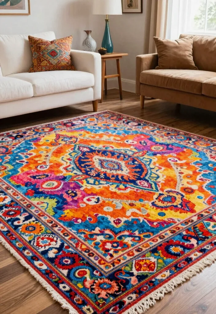 18 Rug Living Room Placement Ideas: Designer Approved Tips - 4. Choose a Statement Rug for Impact 1