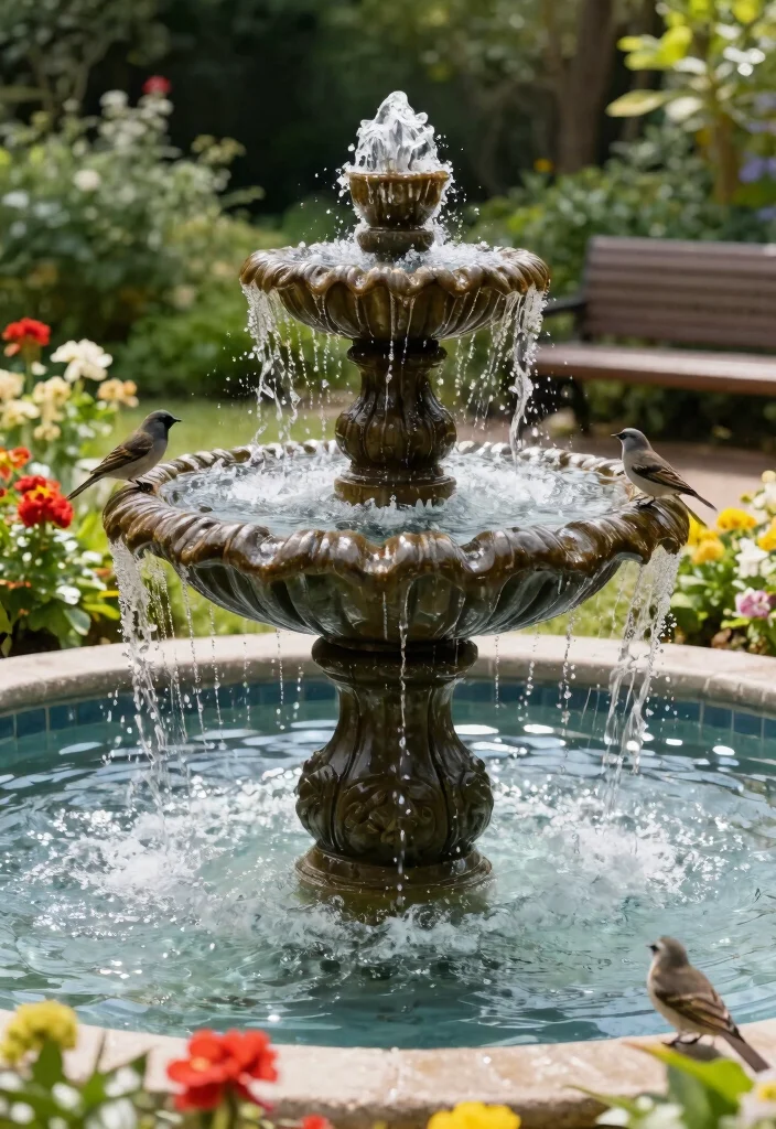 12 Backyard Water Feature Ideas That Run Without a Buried Line - 1. Solar-Powered Fountain 1