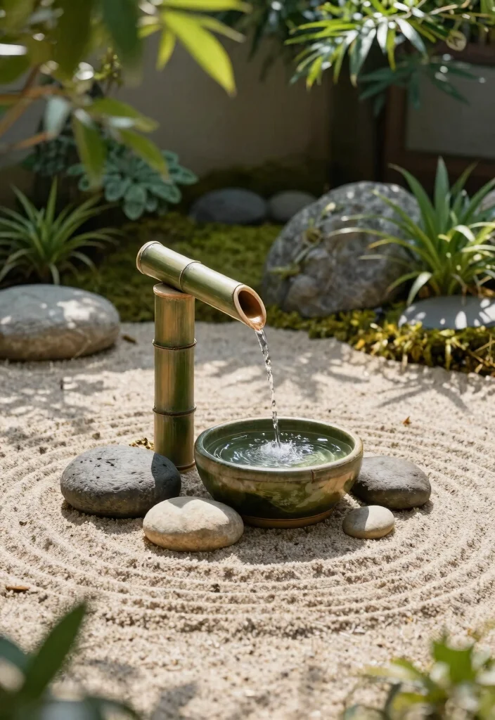12 Backyard Water Feature Ideas That Run Without a Buried Line - 10. Zen Garden Water Feature 1