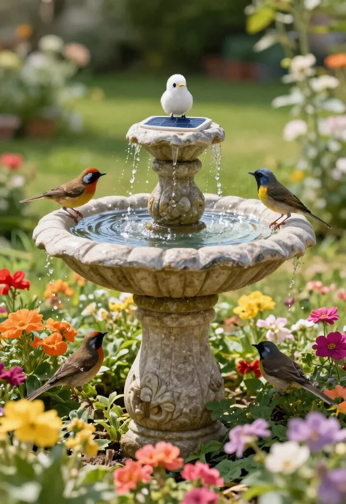 12 Backyard Water Feature Ideas That Run Without a Buried Line - 4. Solar Bird Bath with Fountain 1
