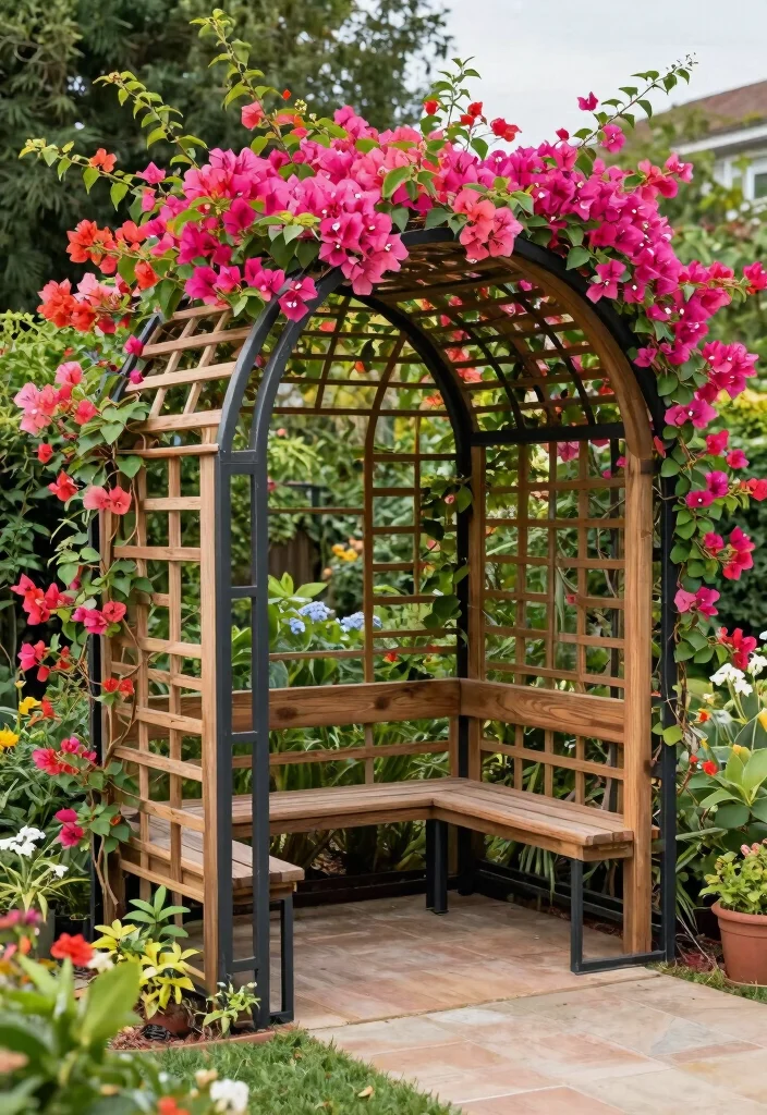 12 Bougainvillea Trellis Wall Concepts That Stay Standing in Wind - 10. Custom-Built Trellis Designs 1