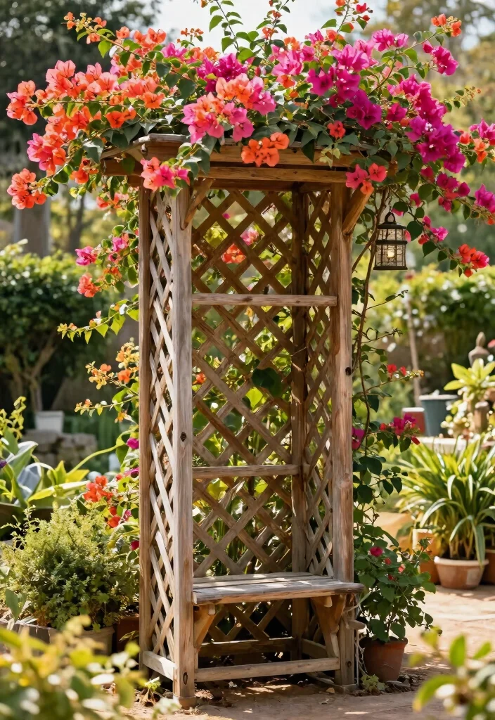 12 Bougainvillea Trellis Wall Concepts That Stay Standing in Wind - 5. Lattice Trellis for a Rustic Touch 1