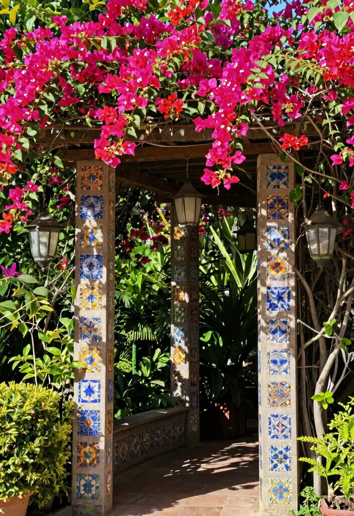 12 Bougainvillea Trellis Wall Concepts That Stay Standing in Wind - 9. Trellis with Decorative Elements 1
