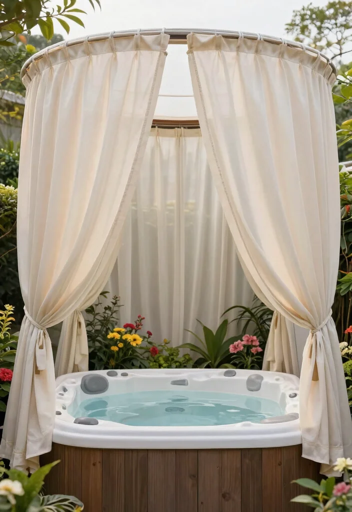 12 Hot Tub Backyard Ideas That Provide Year-Round Privacy - 10. Outdoor Curtains 1