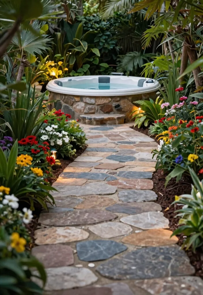 12 Hot Tub Backyard Ideas That Provide Year-Round Privacy - 11. Natural Stone Pathways 1