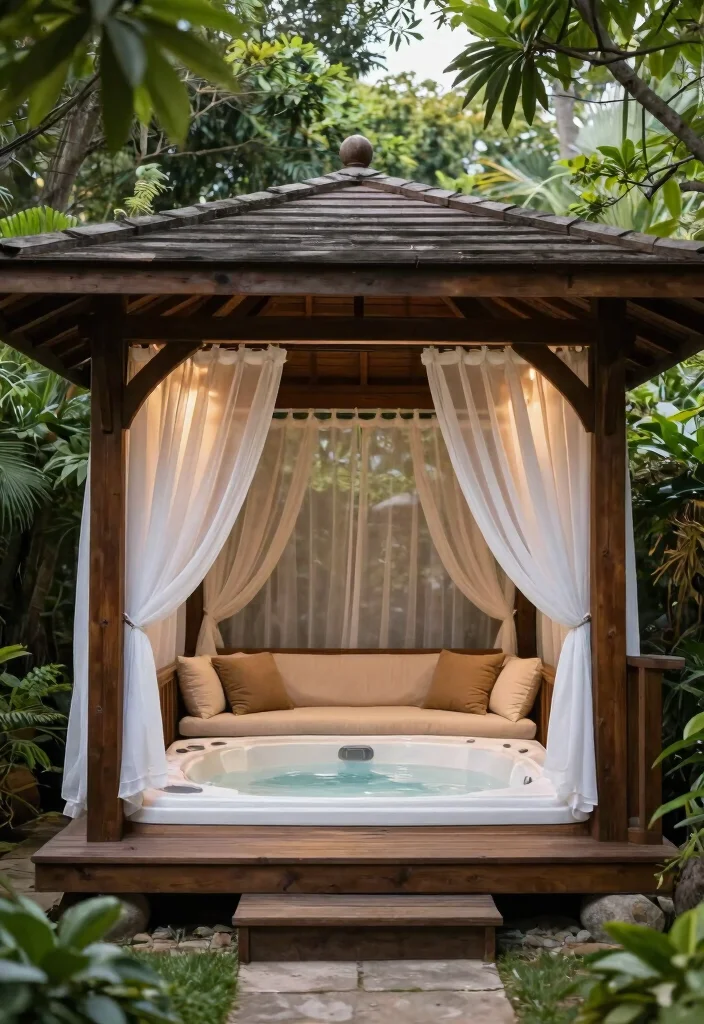 12 Hot Tub Backyard Ideas That Provide Year-Round Privacy - 2. Cozy Gazebo Retreat 1