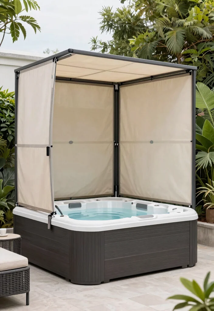 12 Hot Tub Backyard Ideas That Provide Year-Round Privacy - 4. Stylish Retractable Screens 1