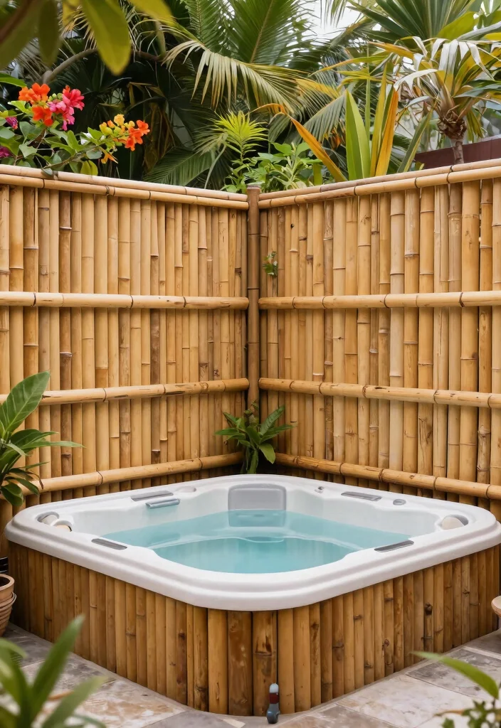 12 Hot Tub Backyard Ideas That Provide Year-Round Privacy - 5. Bamboo Fencing 1
