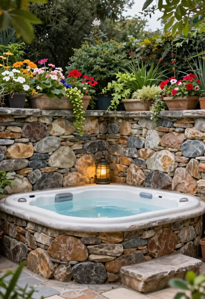 12 Hot Tub Backyard Ideas That Provide Year-Round Privacy - 8. Stone Wall Landscaping 1