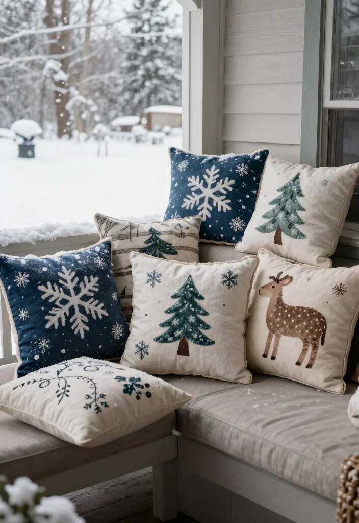 12 January Porch Decor Inspirations That Fill the Gap After Christmas - 12. Winter-Themed Pillows 1